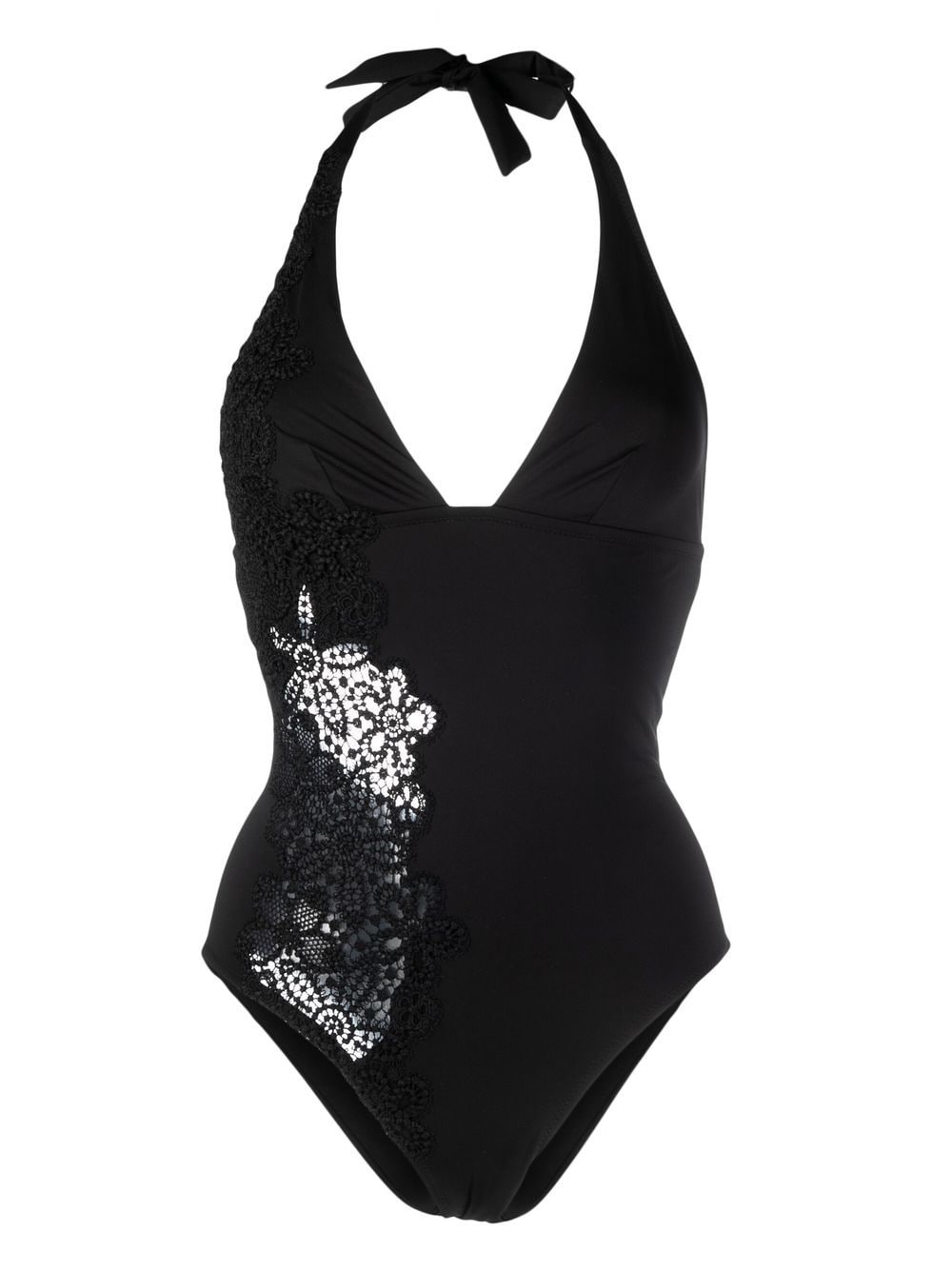 Ermanno Scervino Lace-detail Halterneck Swimsuit In Black
