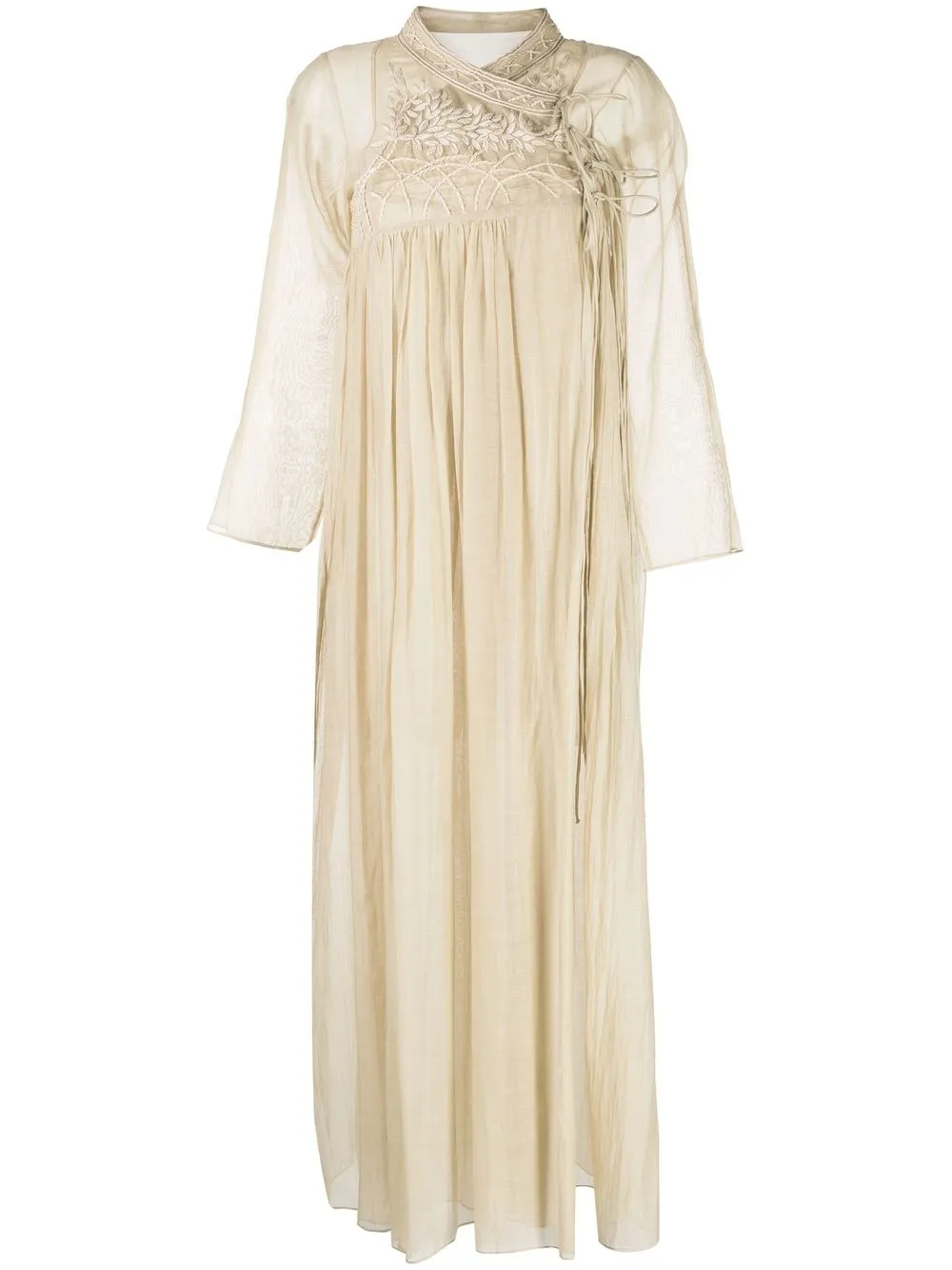 

SHATHA ESSA floral-embroidered long-sleeved maxi dress - Neutrals