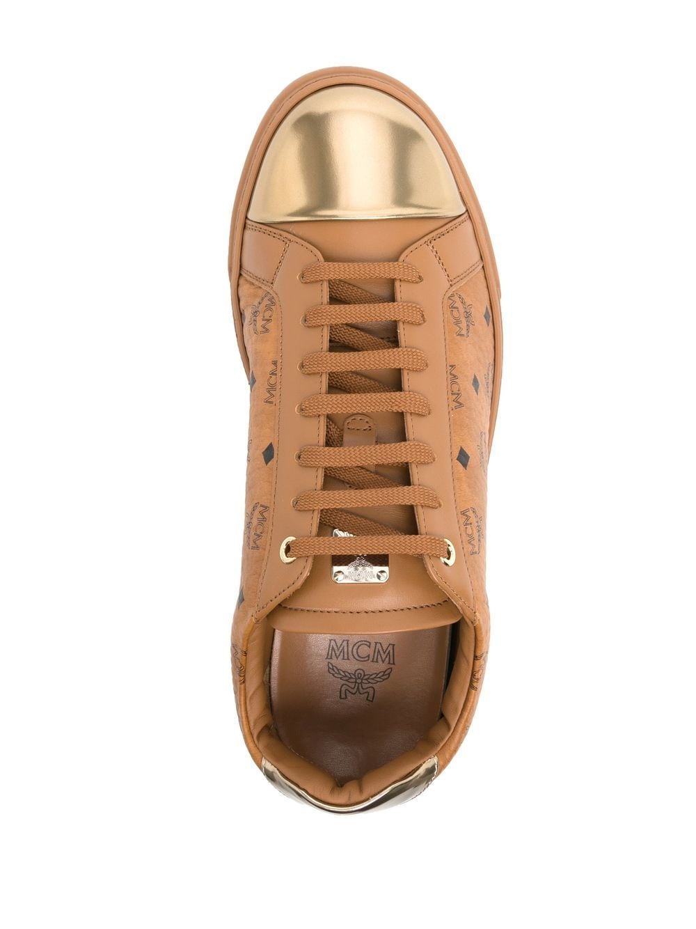 Mcm Terrain Lo Sneakers In Visetos In Cognac / Gold | ModeSens