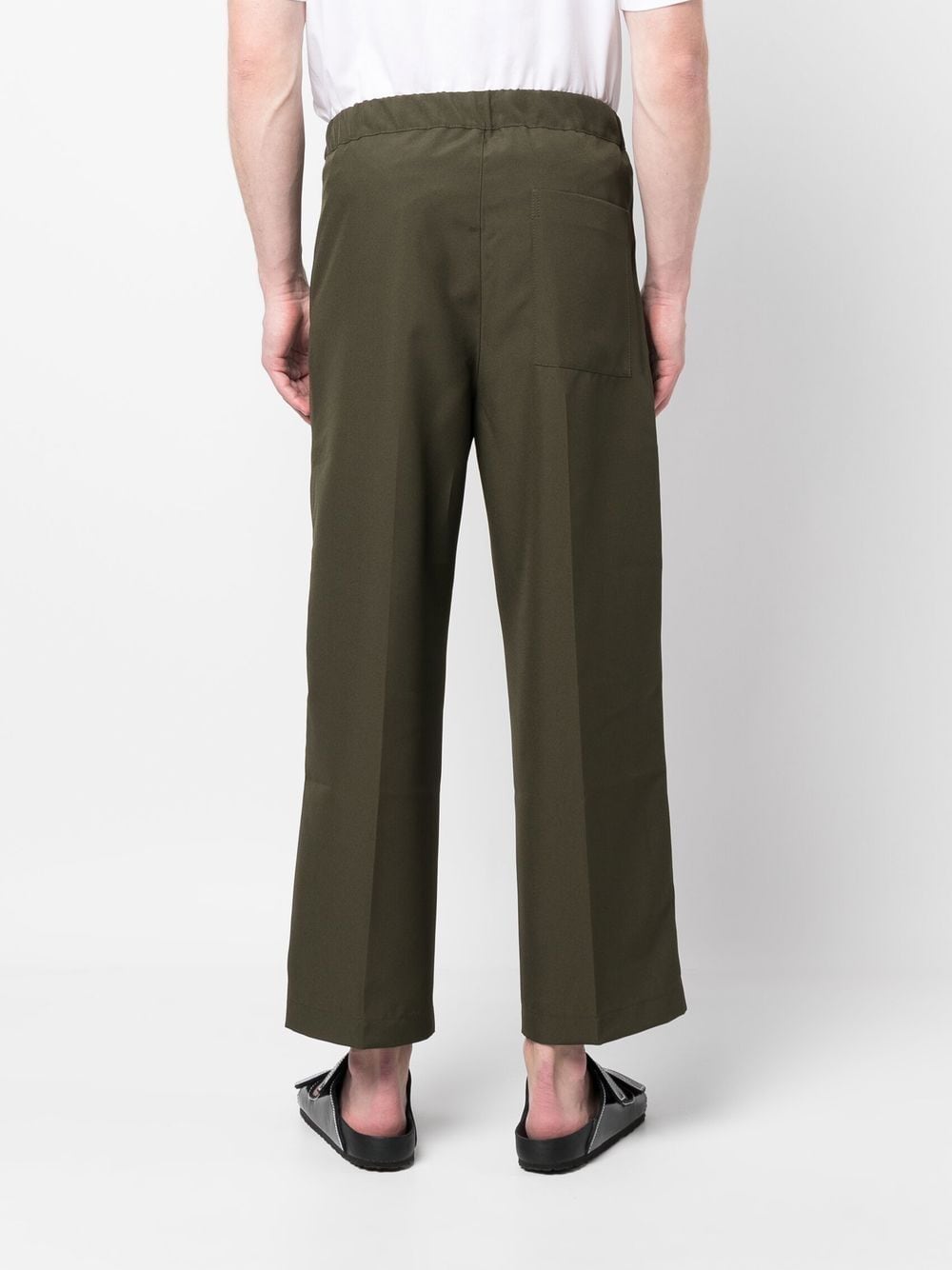 Shop Oamc Cropped Drawstring-waist Trousers In Green