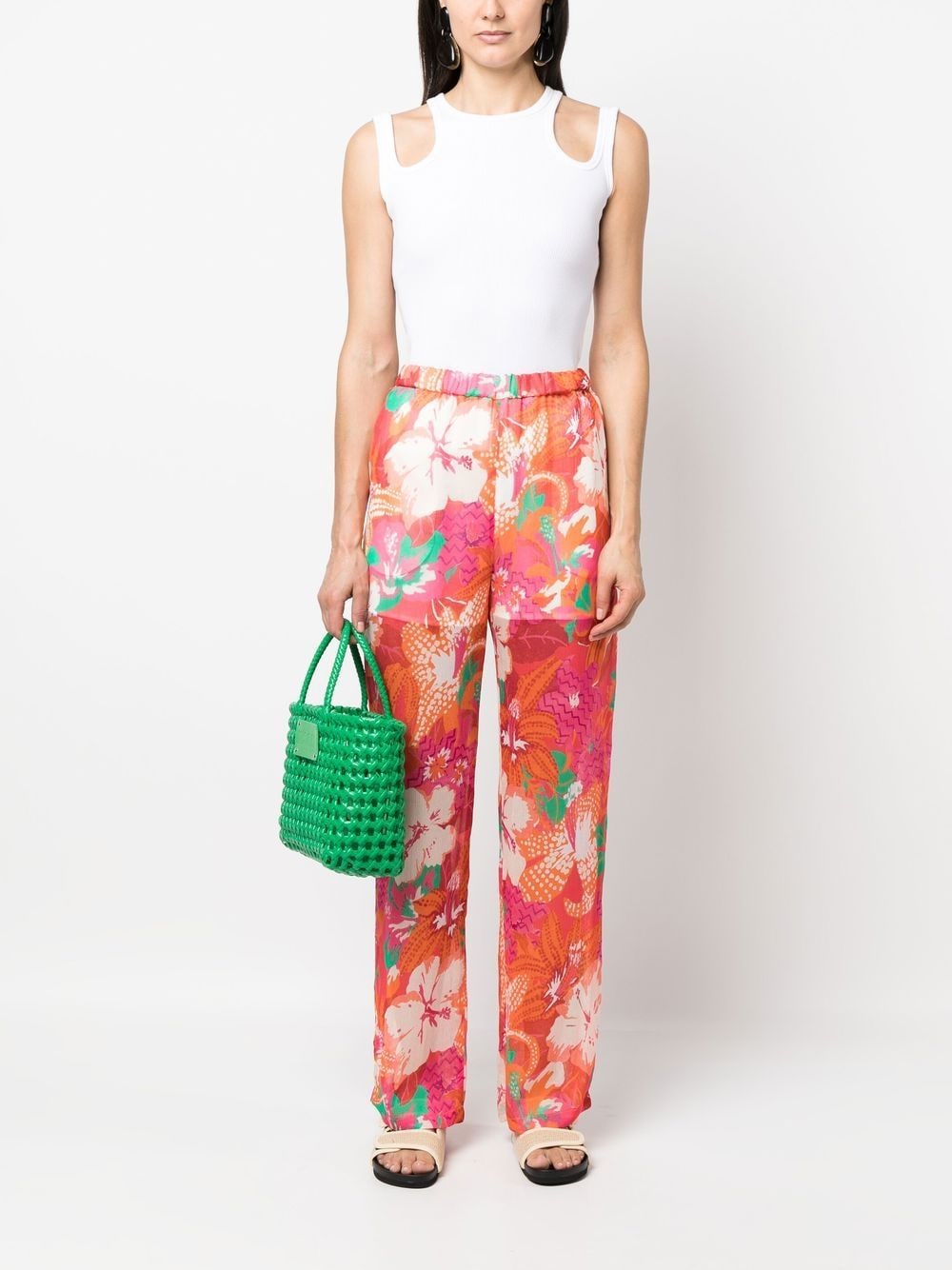 Shop Msgm Floral-print Wide Leg Trousers In Pink