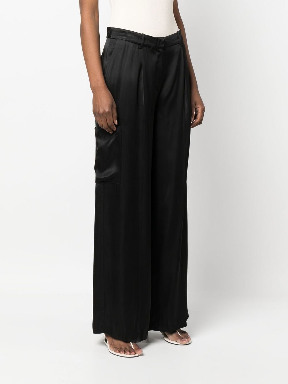 Shop Loulou Studio Satin Cargo Trousers In Black