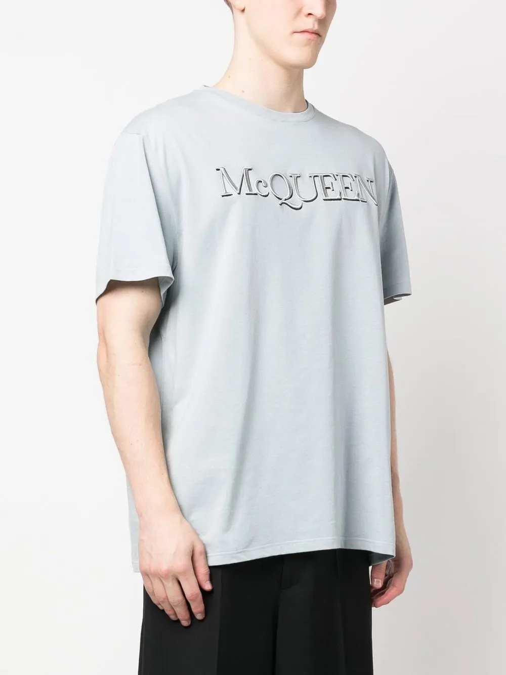 Alexander Mcqueen Logo-print Cotton T-shirt In Light Blue