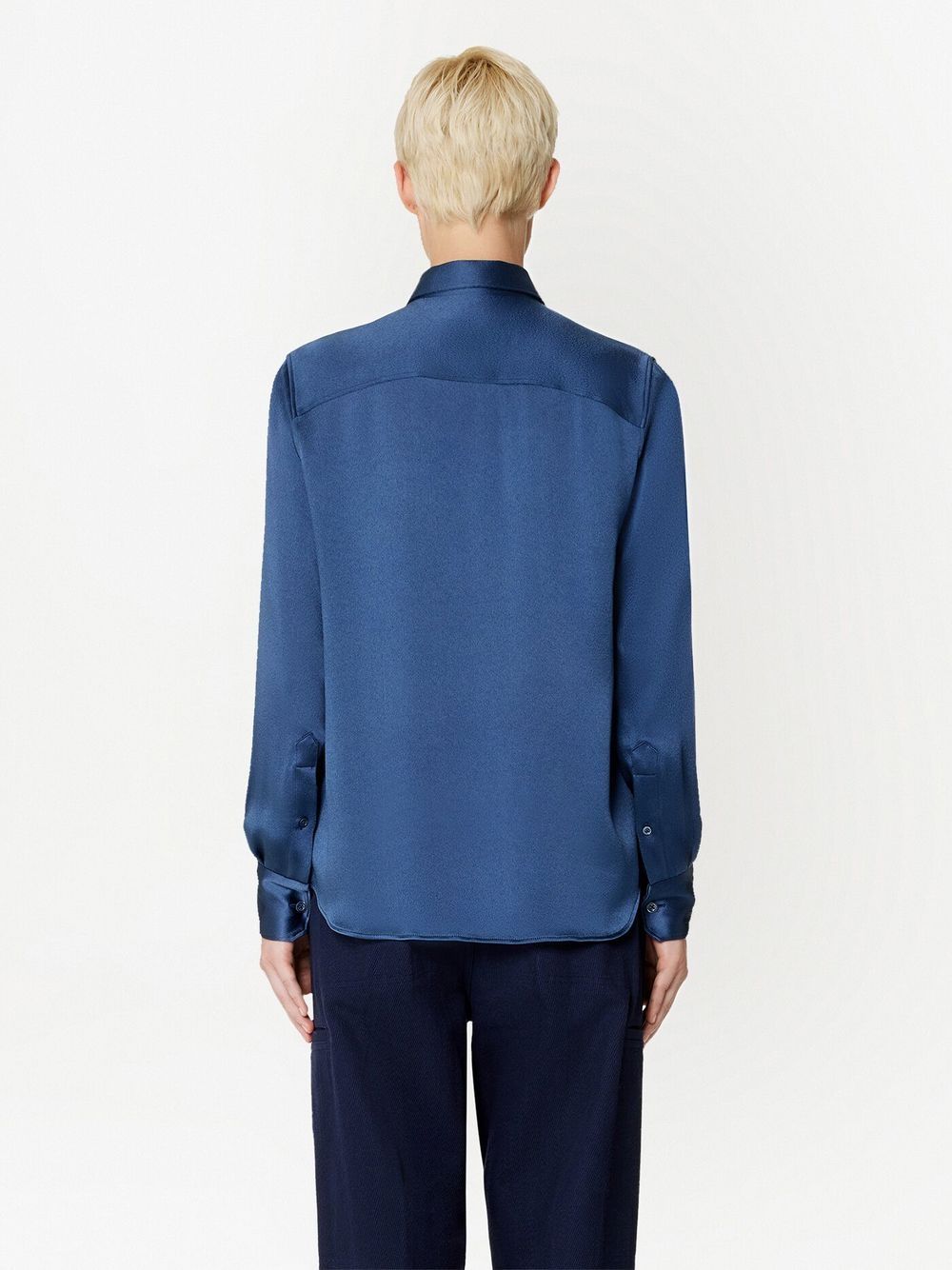 Shop Ami Alexandre Mattiussi Long-sleeved Satin Shirt In Blue