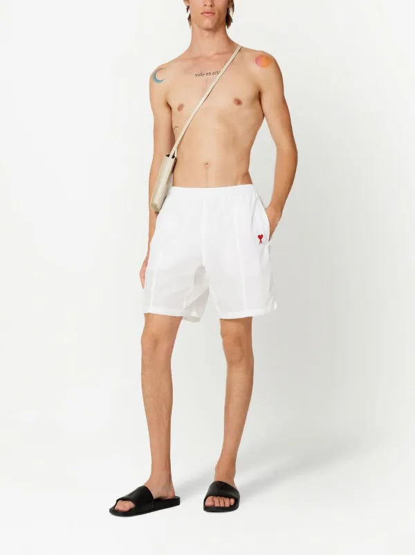 AMI Paris embroidered-logo Swim Shorts - Farfetch