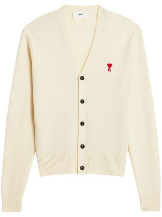 AMI Paris De Coeur-embroidered Merino Cardigan - Farfetch