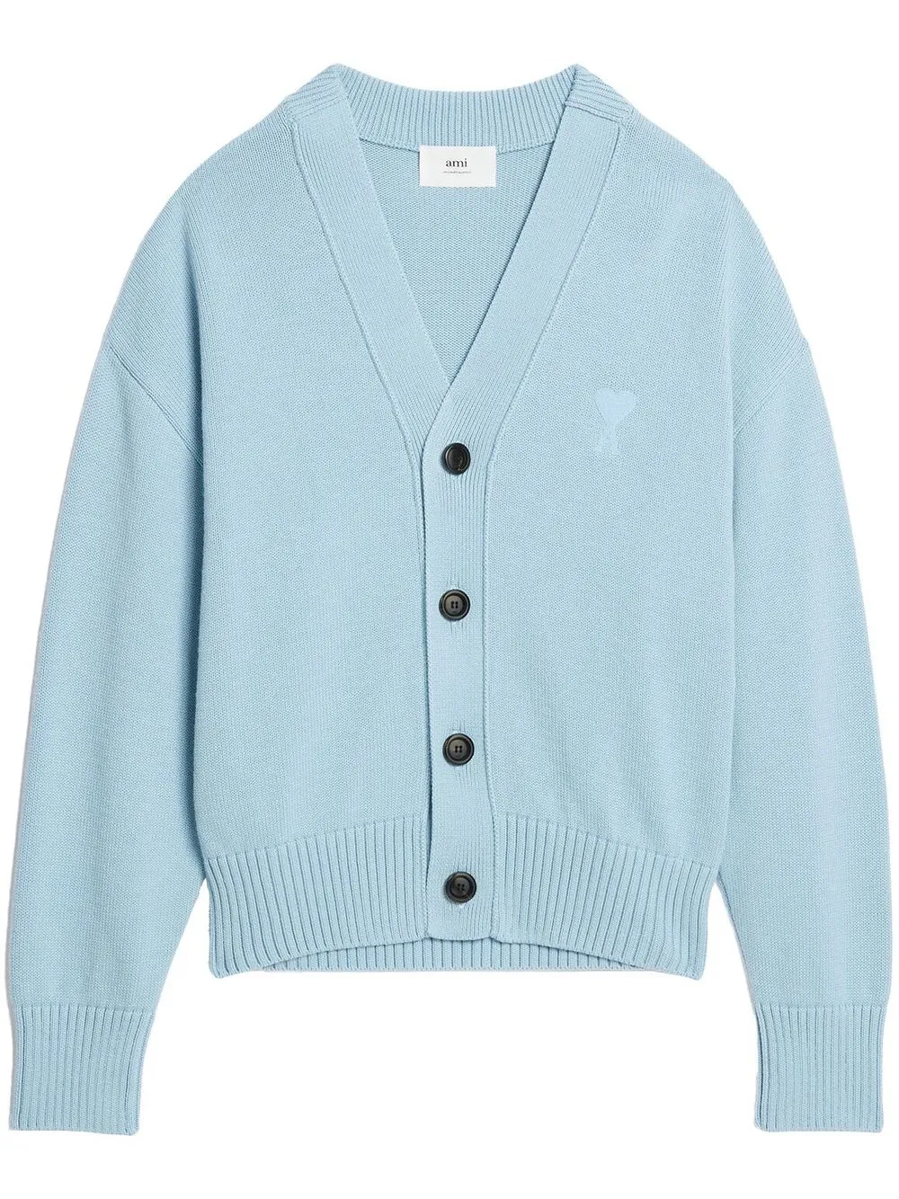 Ami De Coeur Intarsia-logo Cardigan In Sky Blue