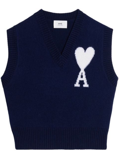 AMI Paris logo-intarsia knitted vest