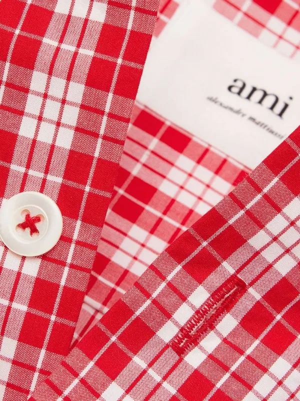 AMI Paris Checked short-sleeve Shirt | Red | FARFETCH SG