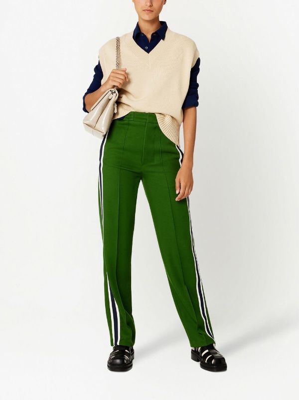 Green Women's Elasticized Waistband Wide Fit Trousers - AMI PARIS