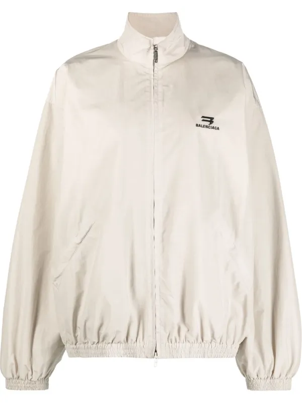 Balenciaga logo-embroidered zip-up Jacket | Neutrals | FARFETCH IN