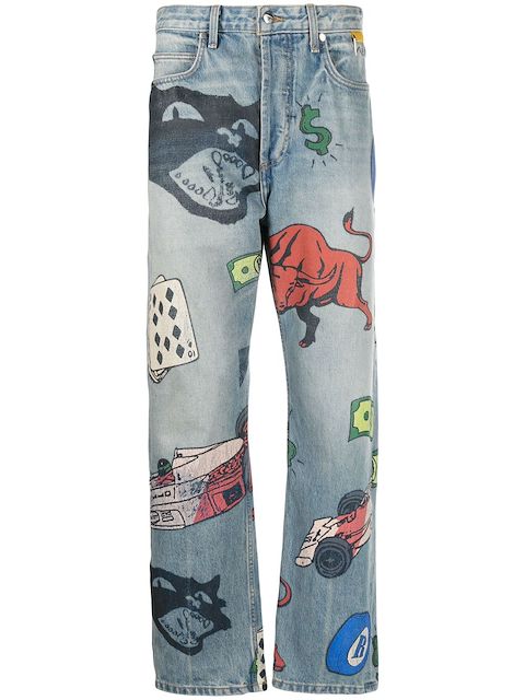 Rhude Doodle-print straight-leg jeans