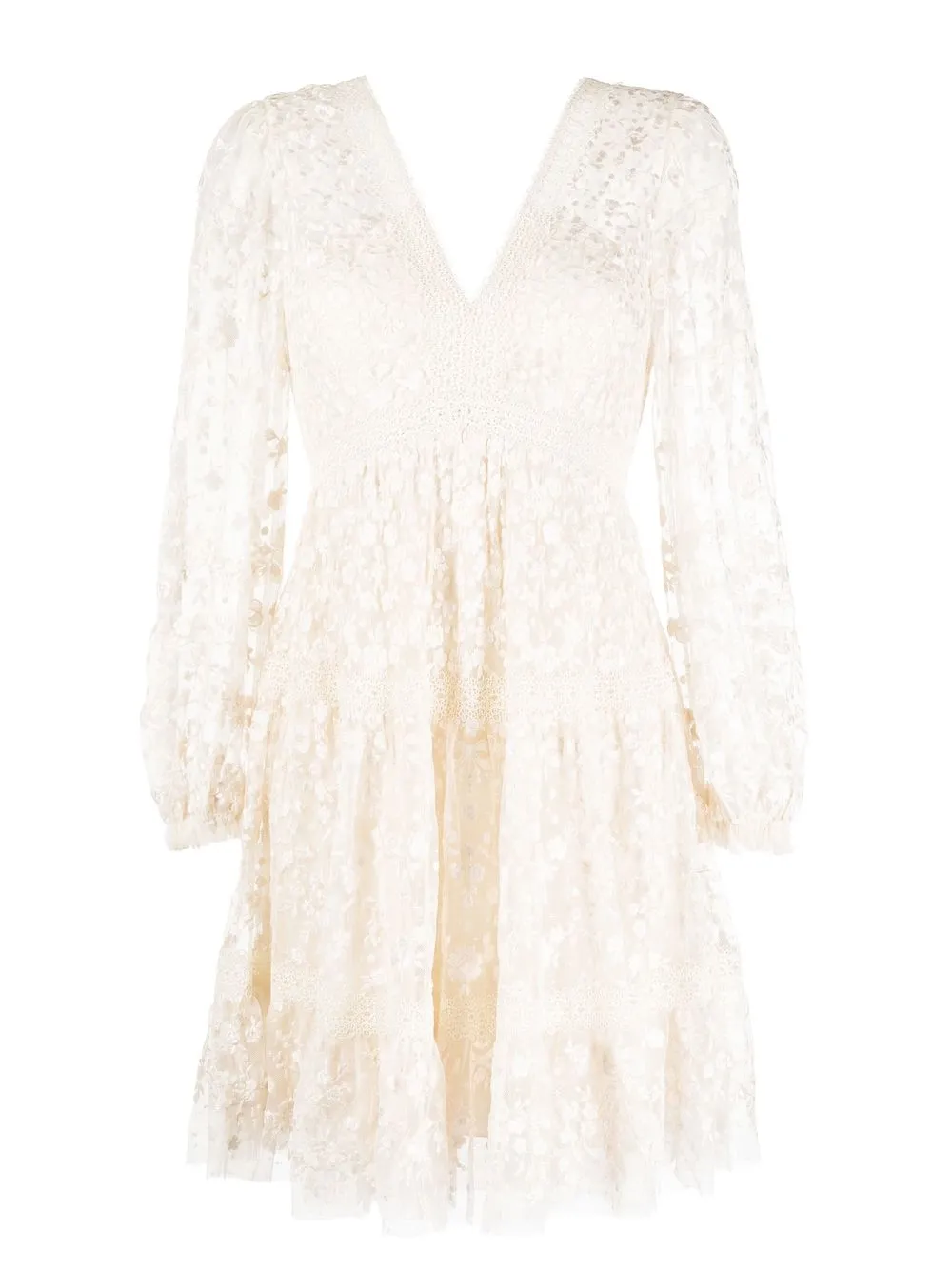 Needle & Thread Embroidered Floral-lace Detail Dress In Weiss