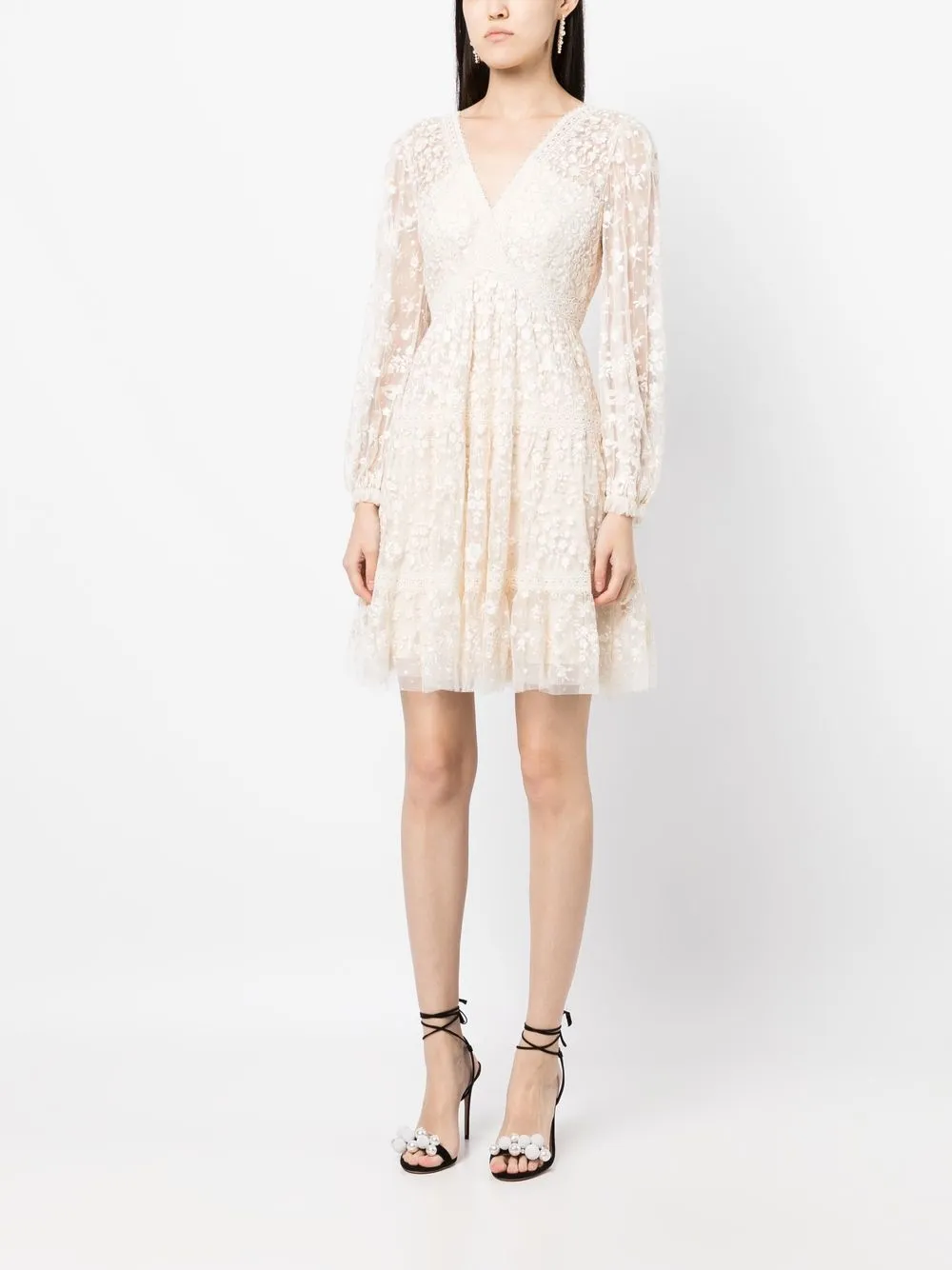  Needle & Thread Vestido Con Encaje Floral Bordado - Blanco 