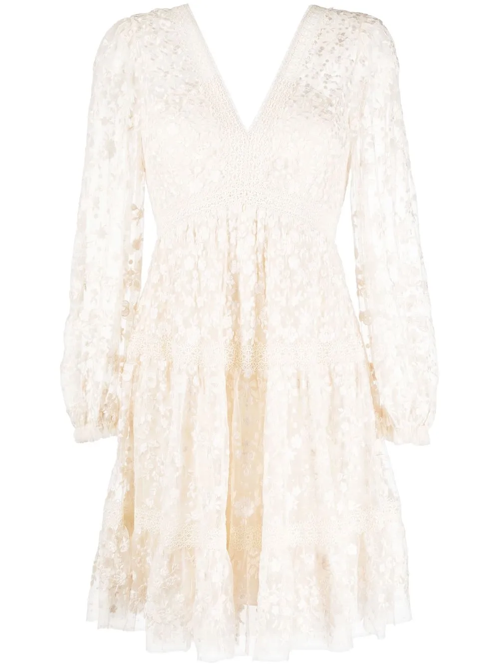 

Needle & Thread embroidered floral-lace detail dress - White