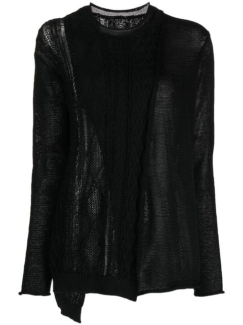 Y's contrast-panel fine knit jumper