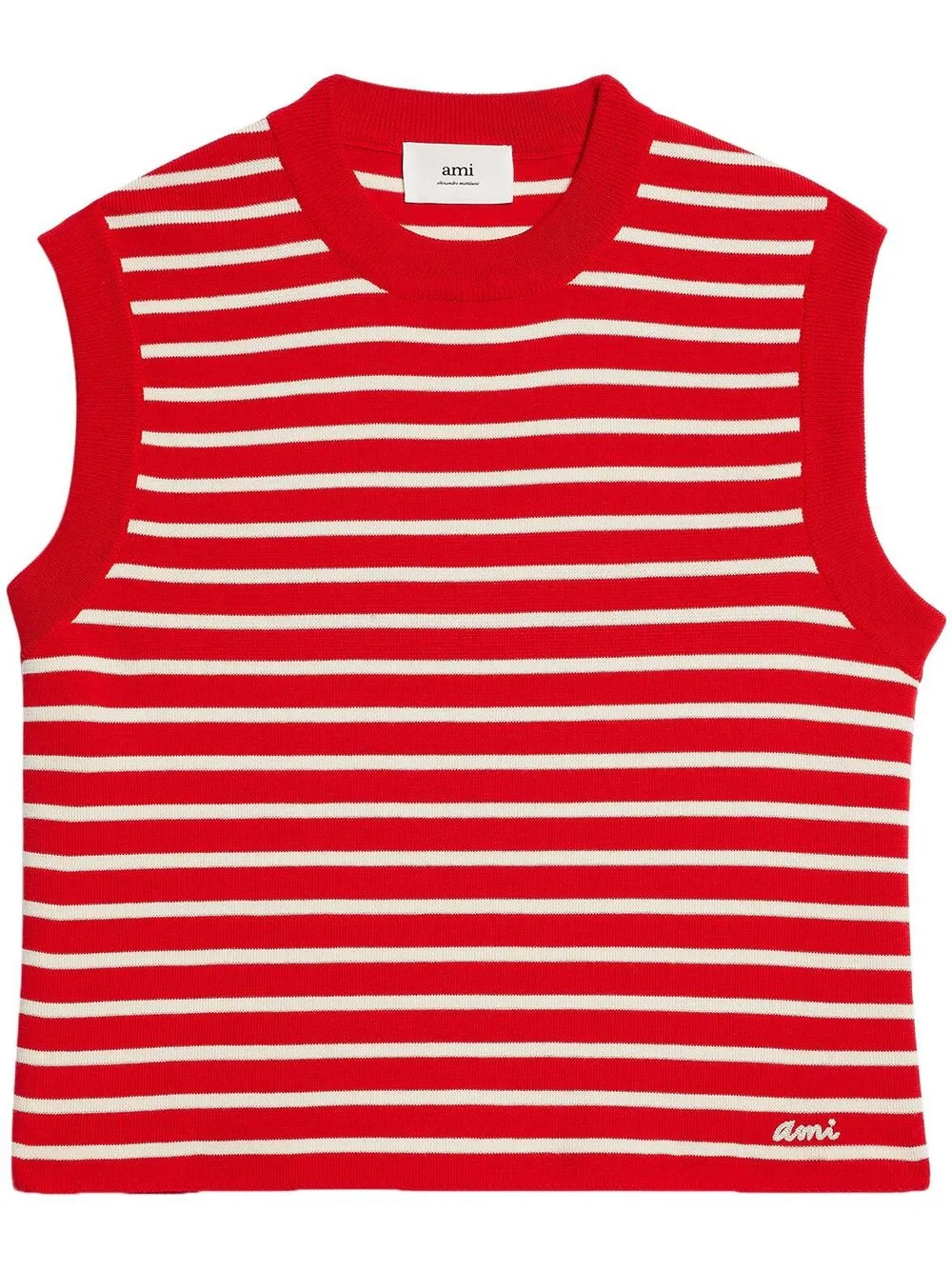 Ami Alexandre Mattiussi Striped Sleeveless Knit Vest In Red