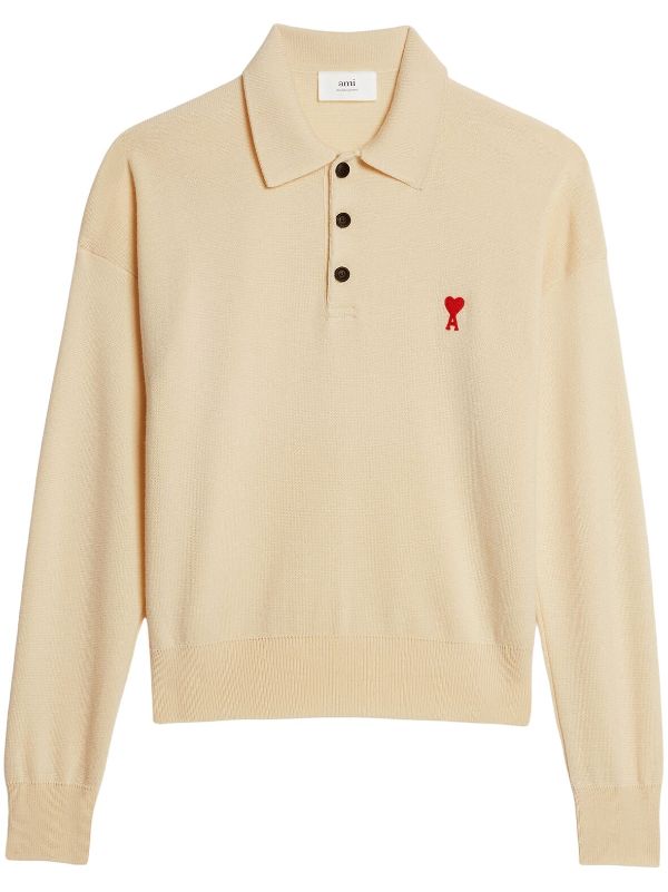 AMI Paris long-sleeve Merino Polo Shirt - Farfetch