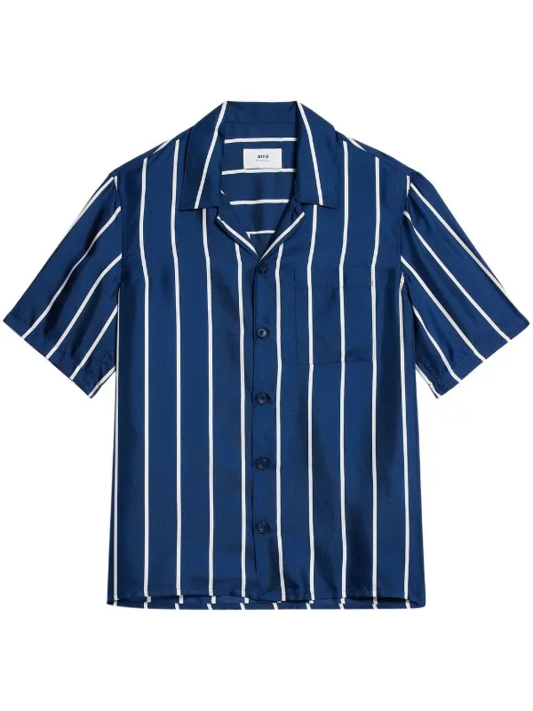 ★★AMI PARIS★★ Striped Short Sleeve Shirt Navy HSH203SE00 19595018_44151513_600.jpg