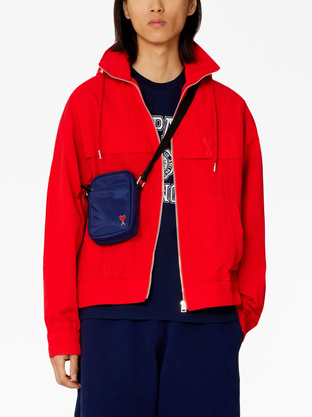 AMI Paris Ami De Coeur Hooded Jacket Red FARFETCH