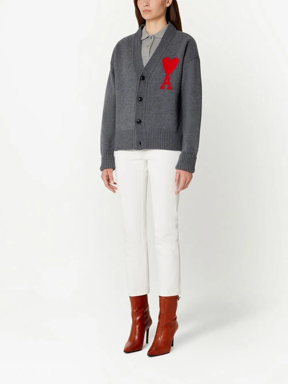Ami Alexandre Mattiussi Ami De Caur Cardigan In Grey