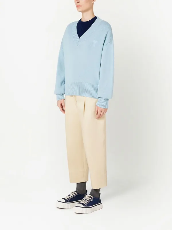 AMI Paris Ami De Coeur V-neck Jumper | Blue | FARFETCH AMI Paris Ami De Coeur V-neck Jumper | Blue | FARFETCH
