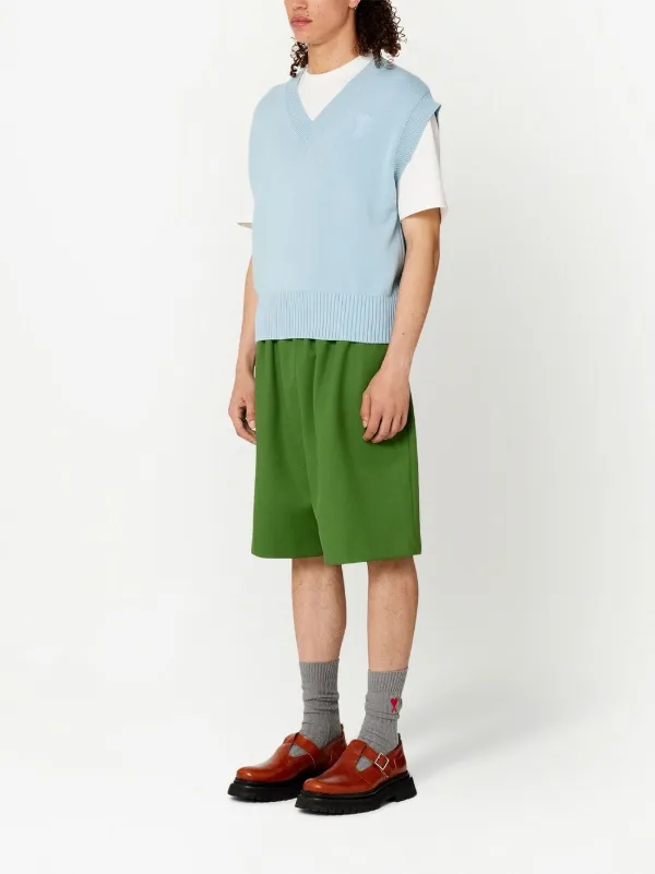 ami paris ライトブルー Vネックニットベスト　パールおまけ付 AMI Paris Ami De Coeur ベスト | ブルー | FARFETCH JP