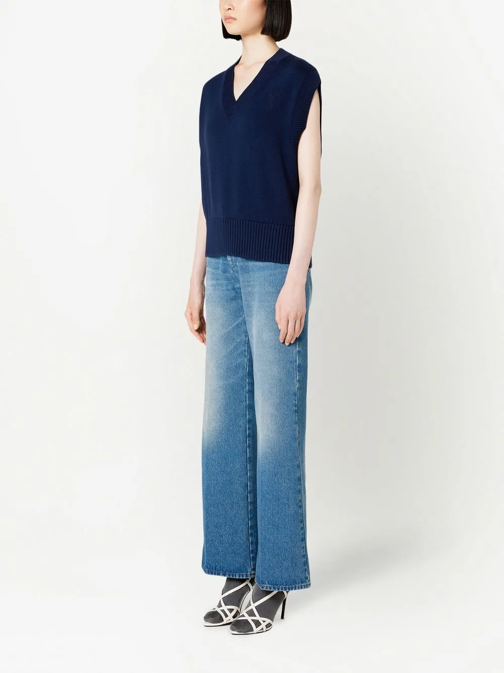 Ami Alexandre Mattiussi Ami De Coeur Knitted Vest In Blue
