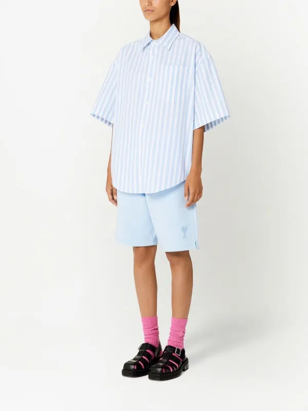 大人気!!! ★ AMI Short Sleeve T-Shirt ★ 2色 AMI Paris Striped short-sleeve Shirt | Blue | FARFETCH JO
