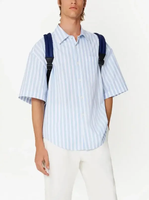 AMI Paris Striped short-sleeve Shirt | Blue | FARFETCH
