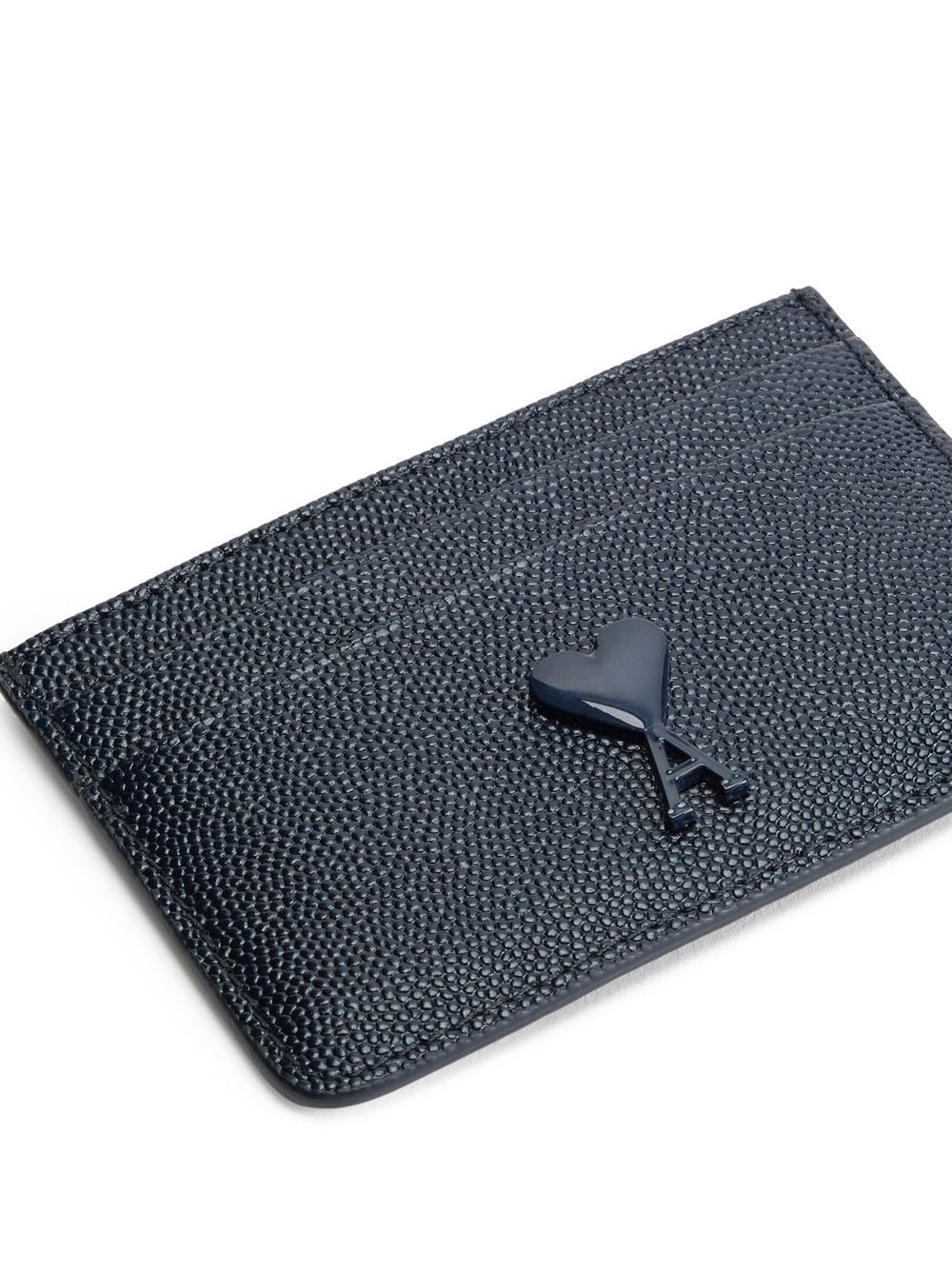 Shop Ami Alexandre Mattiussi Monogram-detail Pebbled Leather Cardholder In Blue