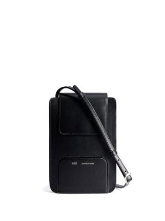 Leather Vertical Crossbody Bag in Black