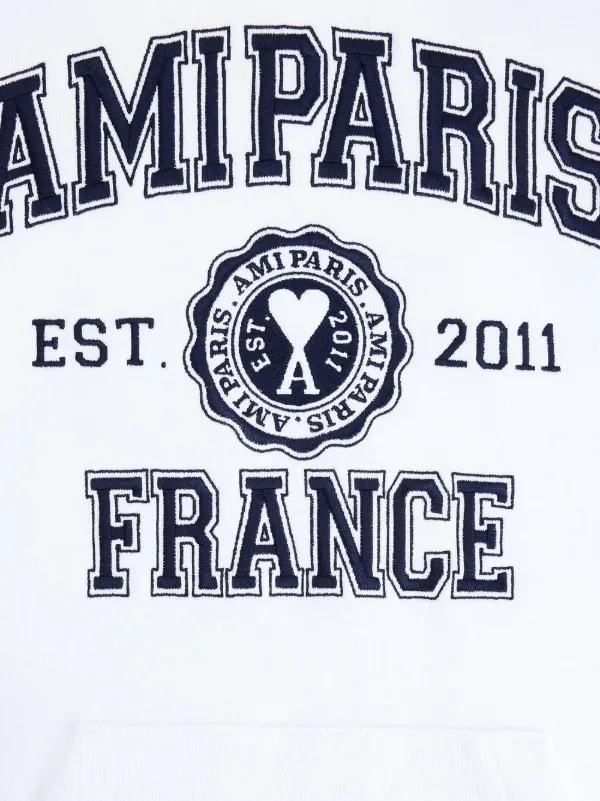 AMI Paris logo-print Drawstring Hoodie | White | FARFETCH