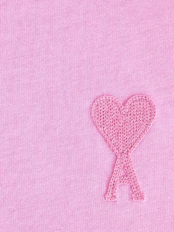 ami parisピンク ハート刺繍 Tシャツ AMI PARIS アミパリス コットン ハートロゴ刺繍 Tシャツ男女共用