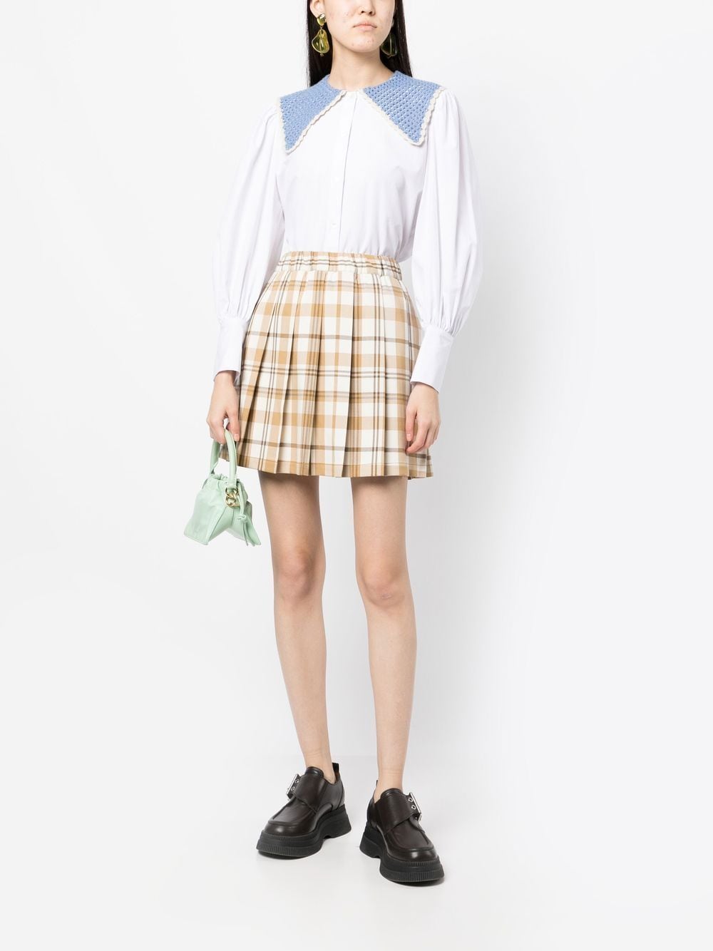 Shop Chocoolate Tartan-print Flared Mini Skirt In Brown