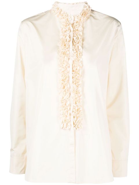 Jil Sander blusa bordada con ribete de volantes