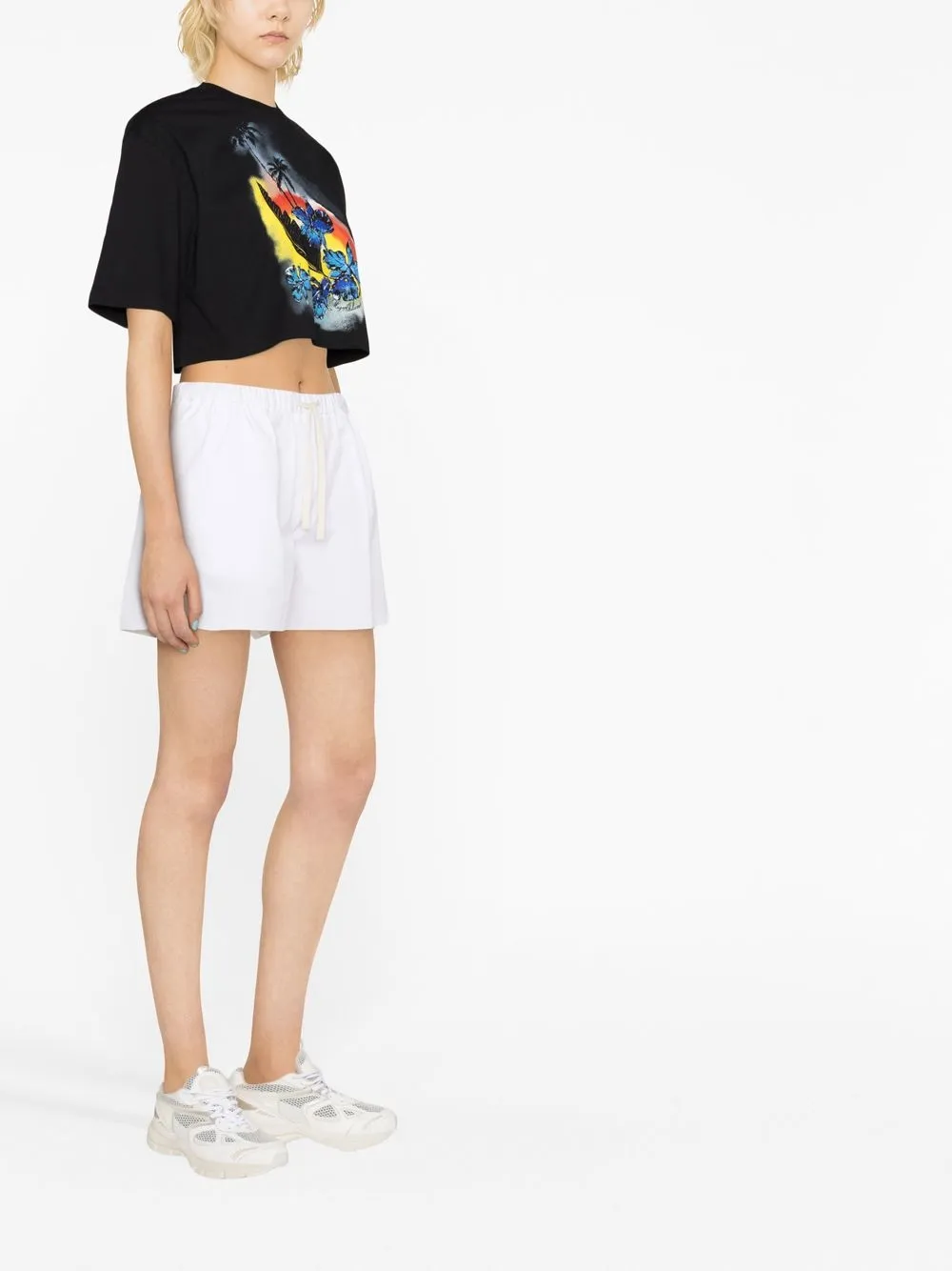 Msgm Graphic-print Cropped T-shirt In Schwarz