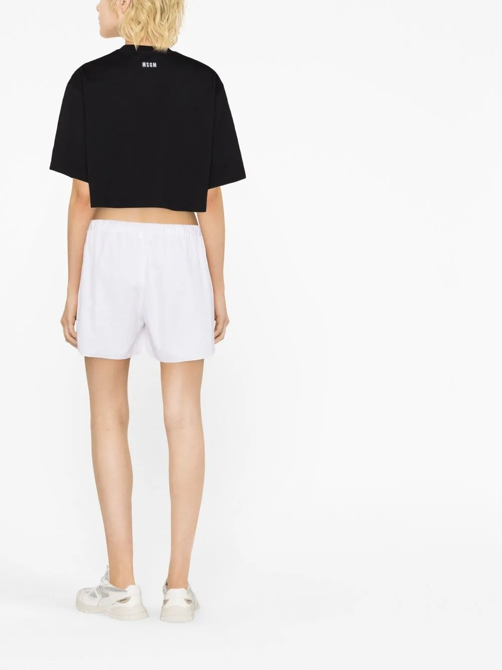 Msgm Graphic-print Cropped T-shirt In Schwarz