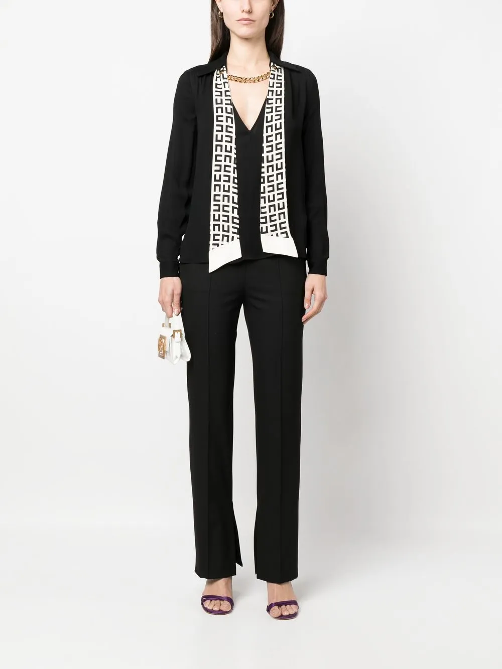 Elisabetta Franchi Blouse met sjaaldetail - Zwart