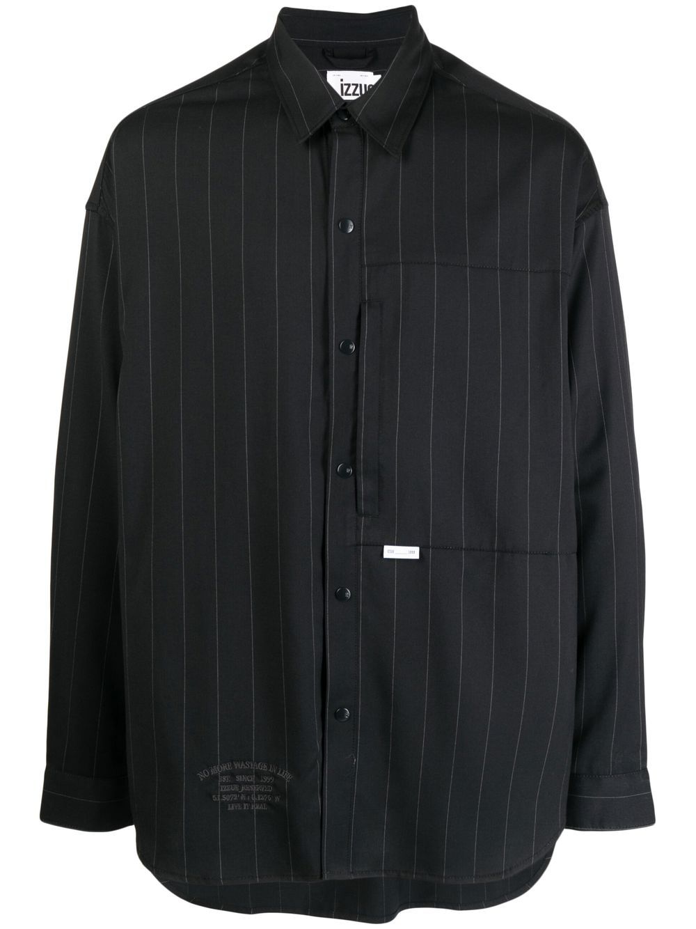 

izzue pinstripe-print logo-patch shirt - Black