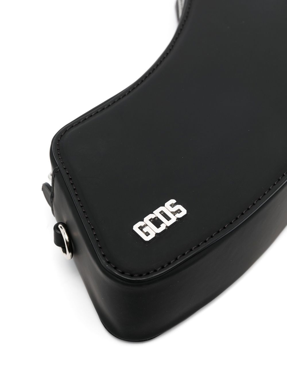 Shop Gcds Curved Leather Crossbody Bag In 黑色