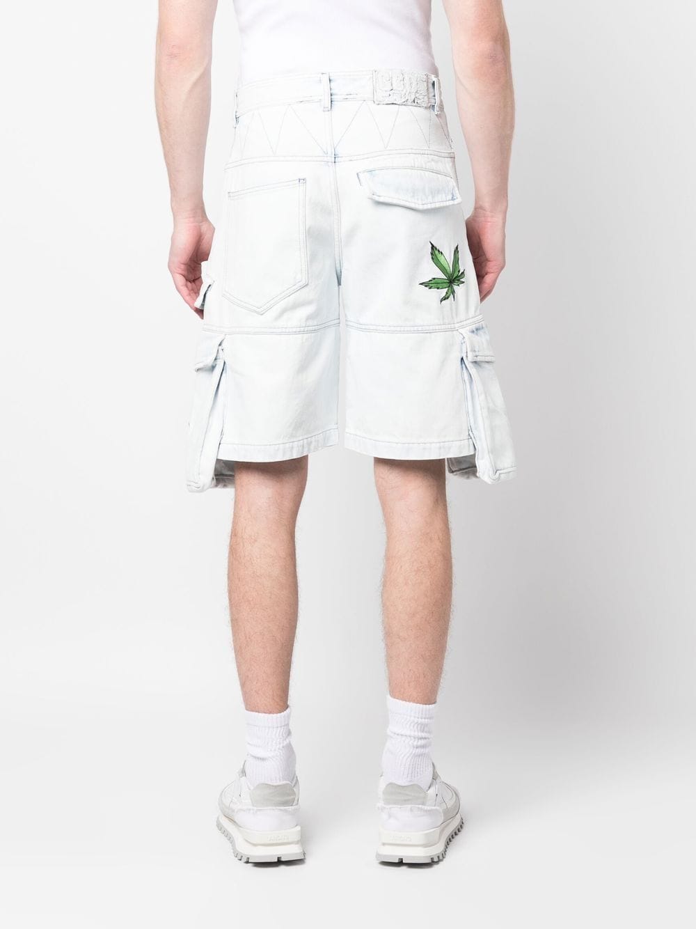 Shop Gcds Cargo Denim Shorts In White