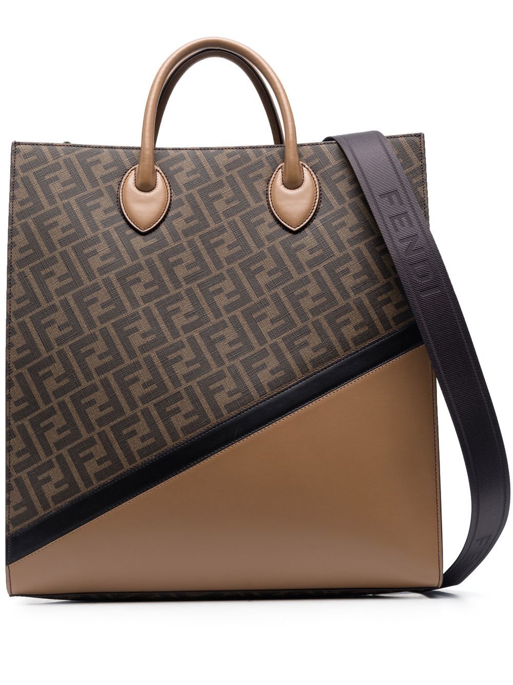 Shop Fendi Leather Monogram-print Tote Bag In Brown