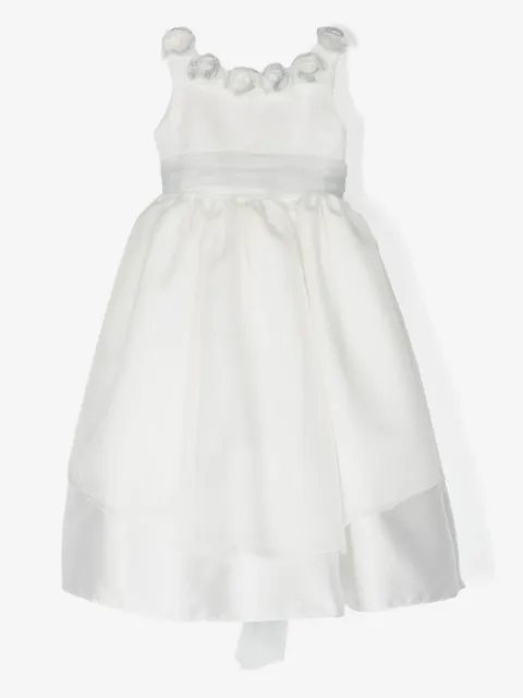 La Stupenderia floral appliqué silk satin dress