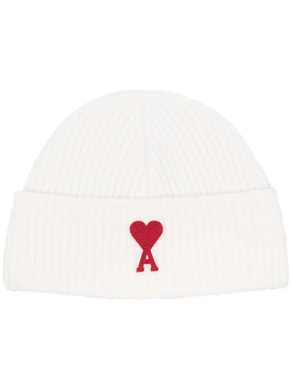 

AMI Paris ribbed embroidered-logo beanie - White