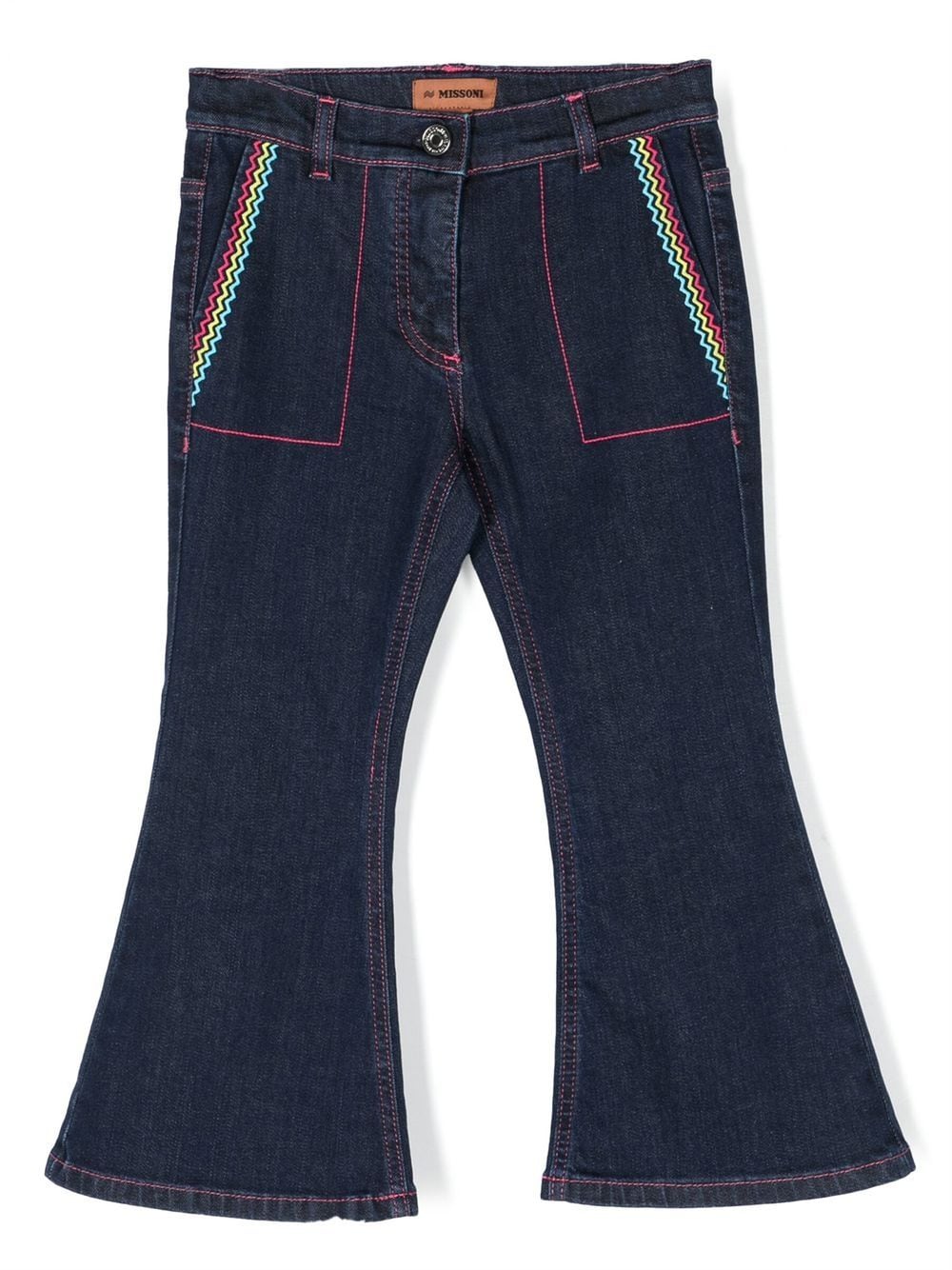 Missoni Kids' Chevron Detail Flared Jeans In Blue