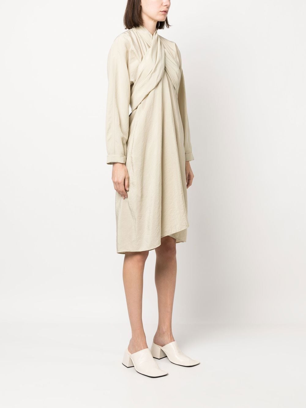Shop Lemaire Tie-detail Long-sleeve Dress In Nude