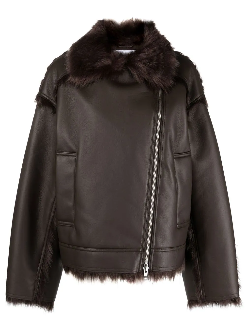 

STAND STUDIO faux-fur trimmed zipped jacket - Brown