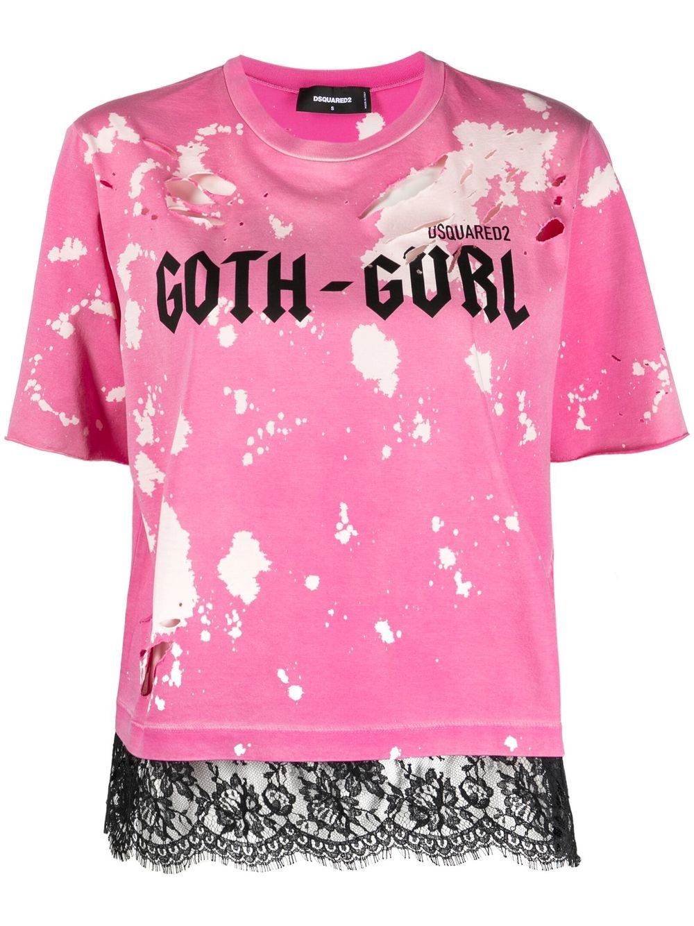 Shop Dsquared2 'goth Gurl' Distressed T-shirt In Rosa