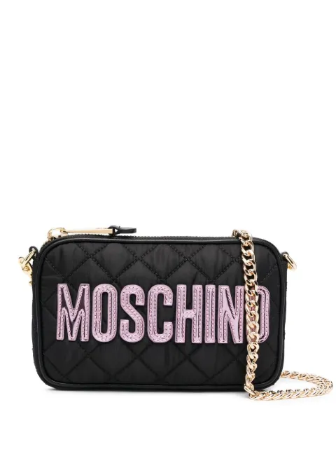 Moschino logo-patch quilted shoulder bag